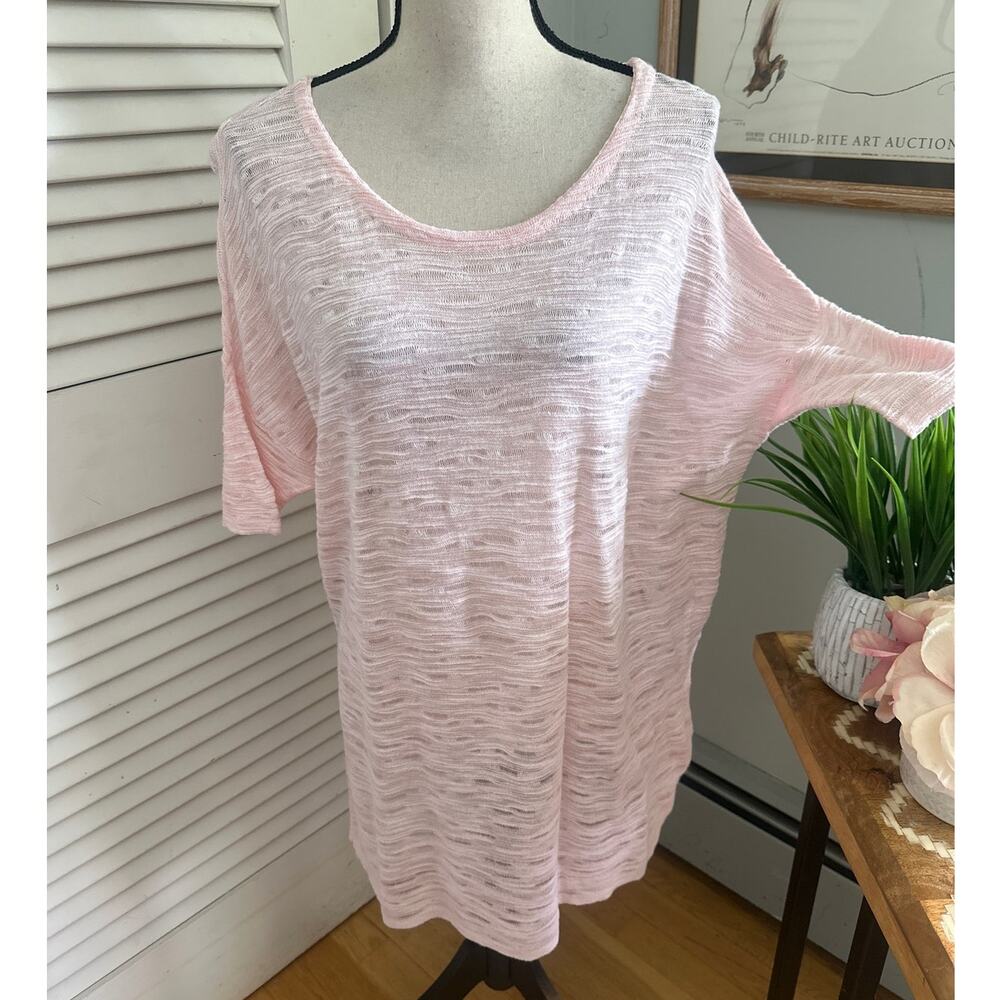 J JILL Tunic Womens Medium Pink Sheer Knit Casual Preppy Beach Resort Wear